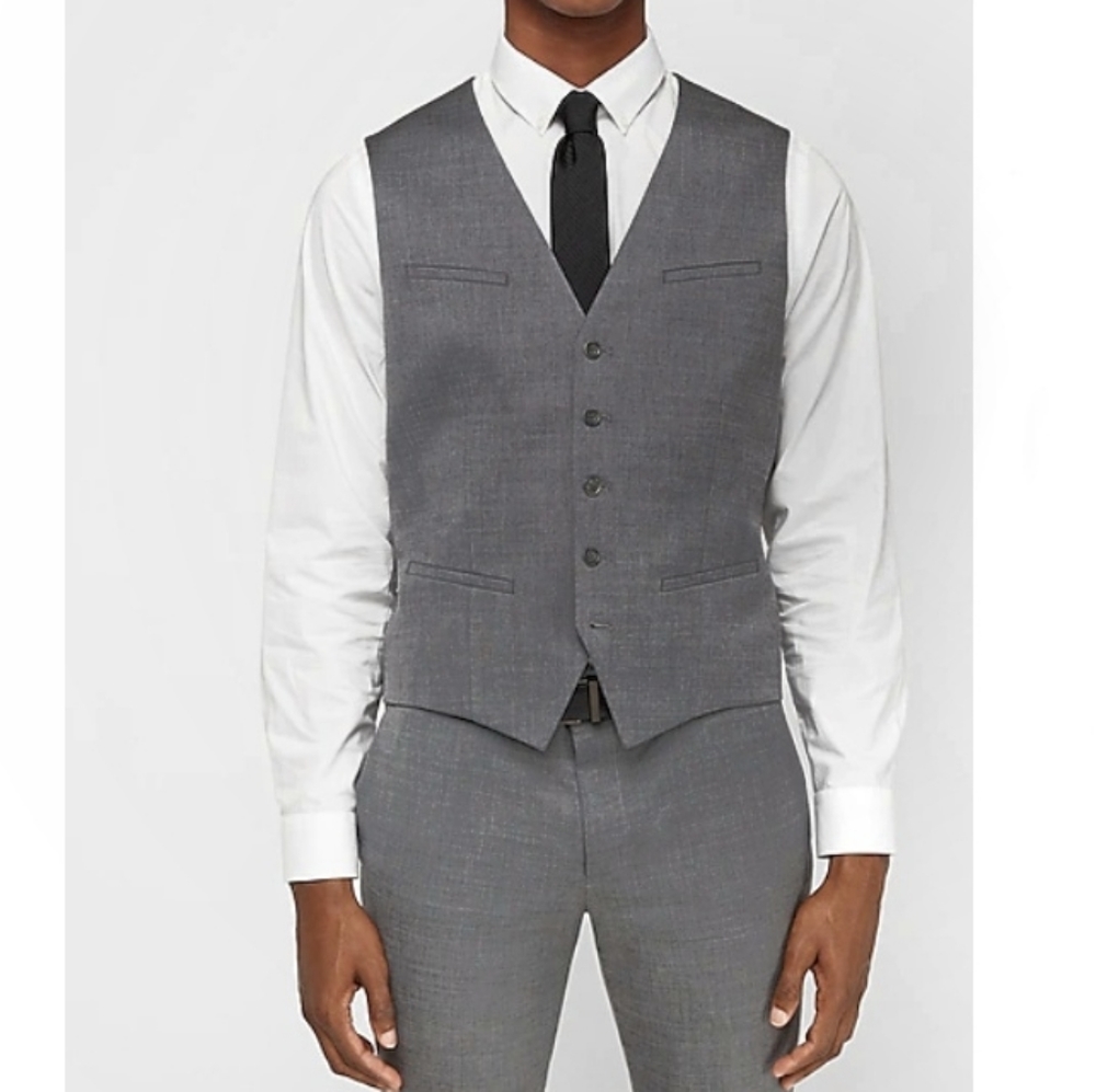Express - Glen Pattern Gray Wool Blend Button Vest - image 1